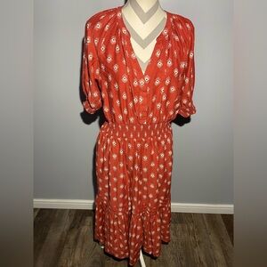 Anthropologie Red Floral Midi Dress